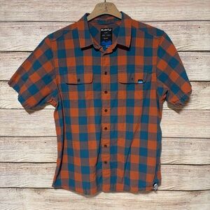 KAVU Men's XL Bold Orange and Navy Plaid Shirt